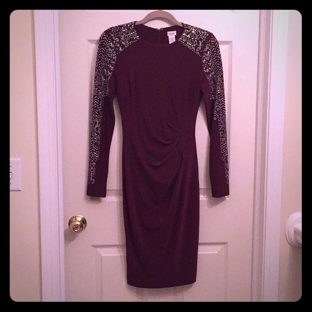 NWOT Cache Maroon Dress with Beading (Size 2)